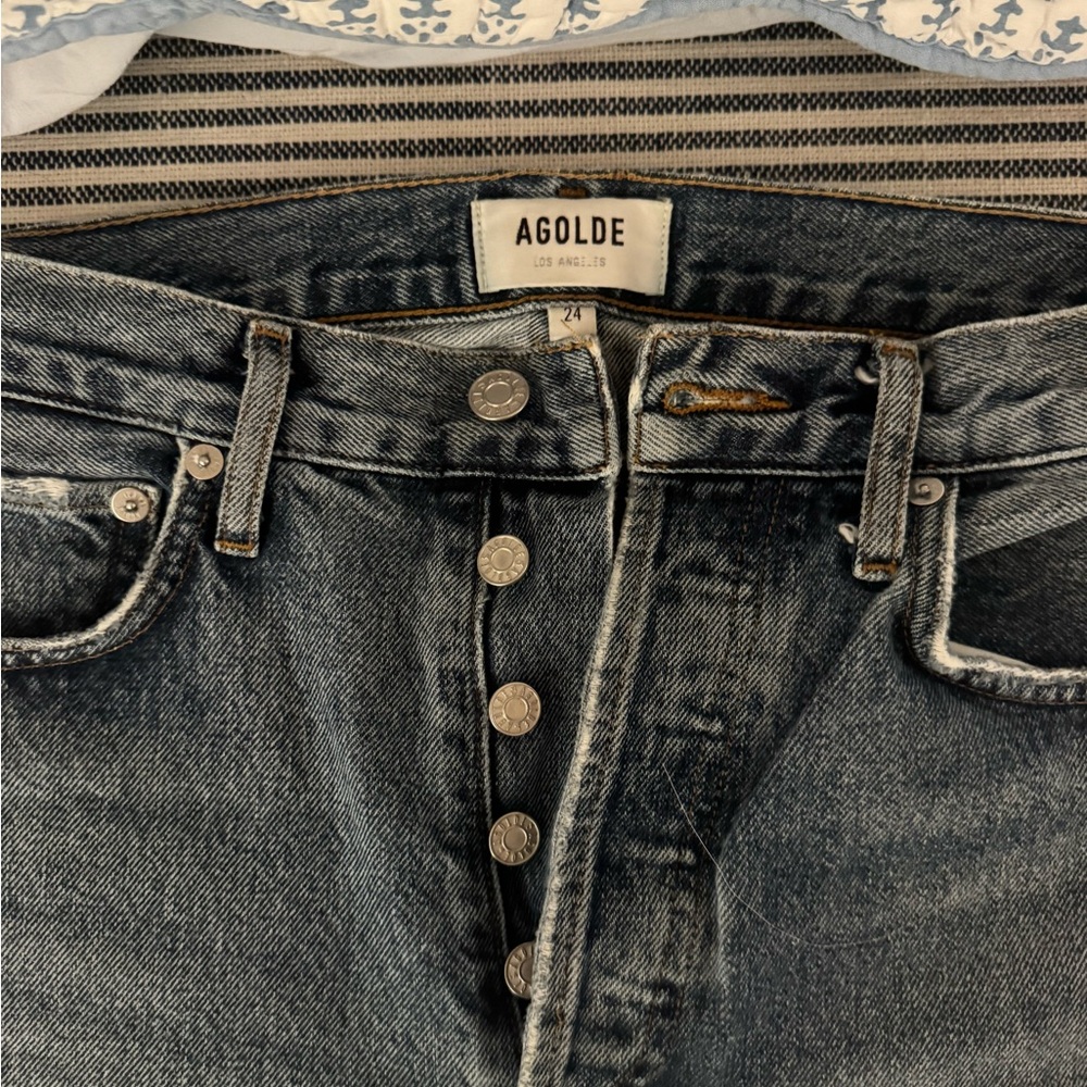 Agolde High Rise Straight Jeans - Light Blue / Navigate - Picture 5 of 7